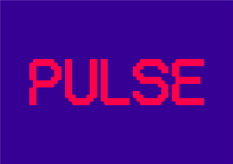 Wortmarke Pulse in Pink auf Violett