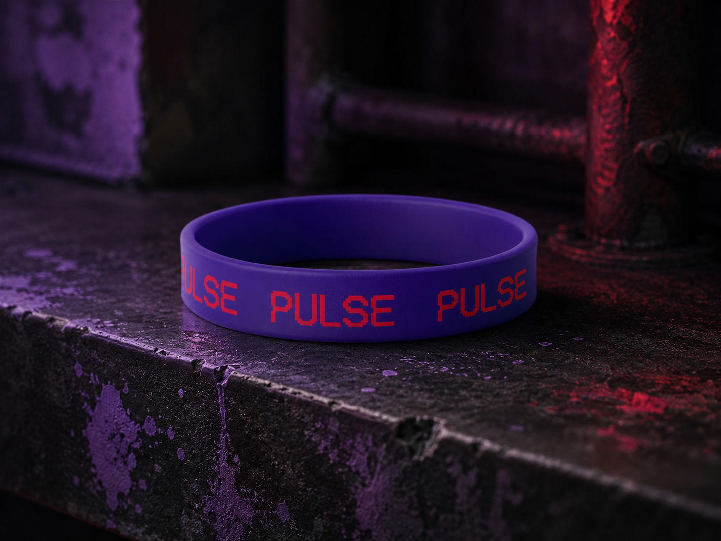 Pulse Einlassbändchen-Mockup auf einem Felsen bei Nacht